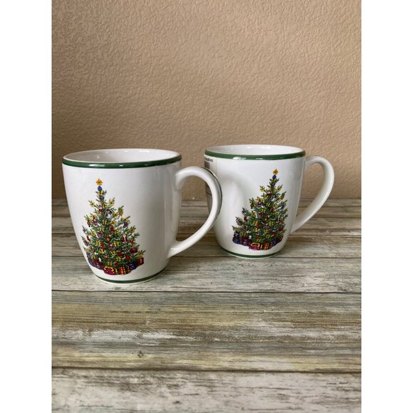 Set of 2 Christopher Radko Holiday Celebrations Christmas Tree Mugs 12 oz - Picture 2 of 10